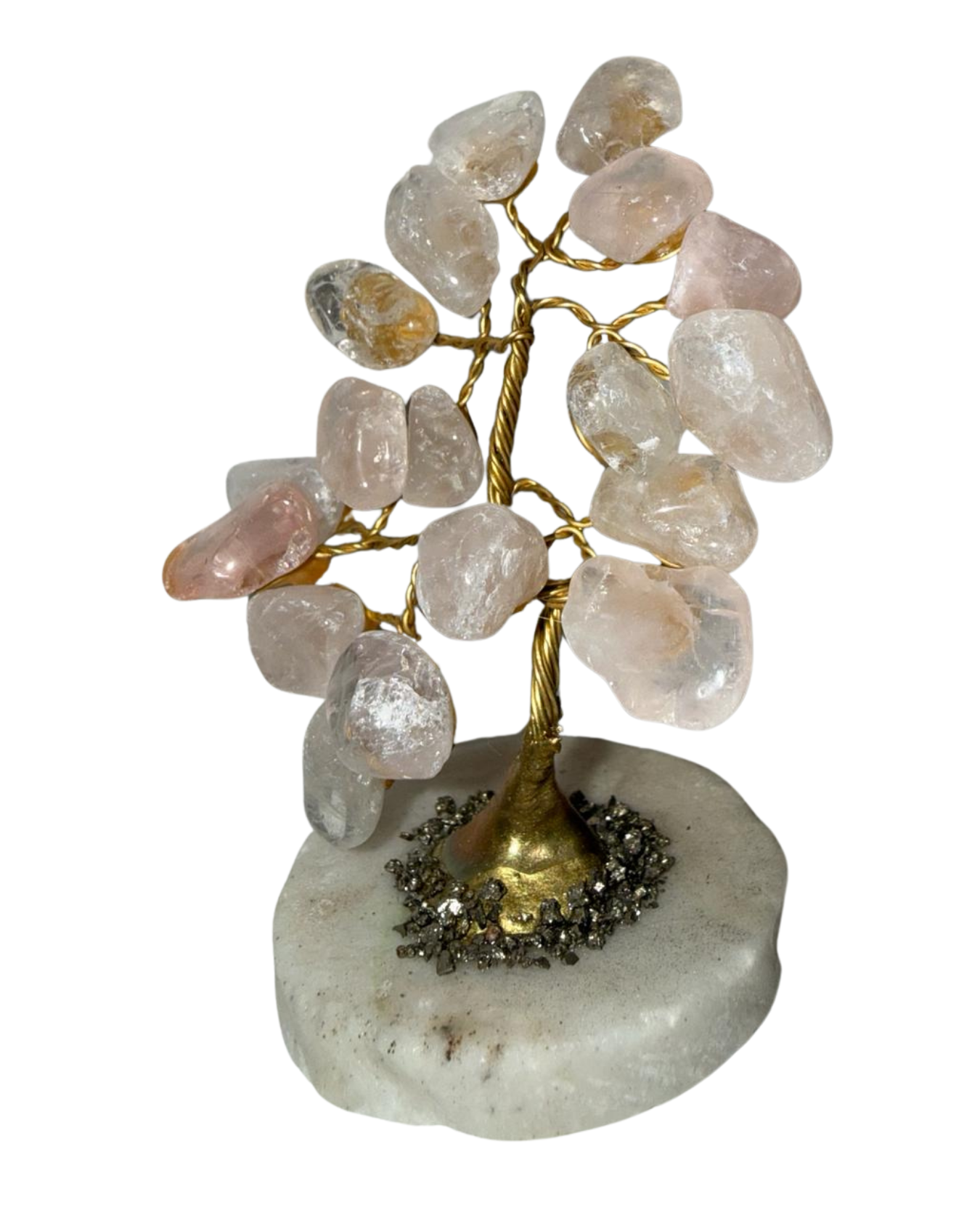 Árbol de la Vida Cuarzo Rosa base Pirita 6 cm